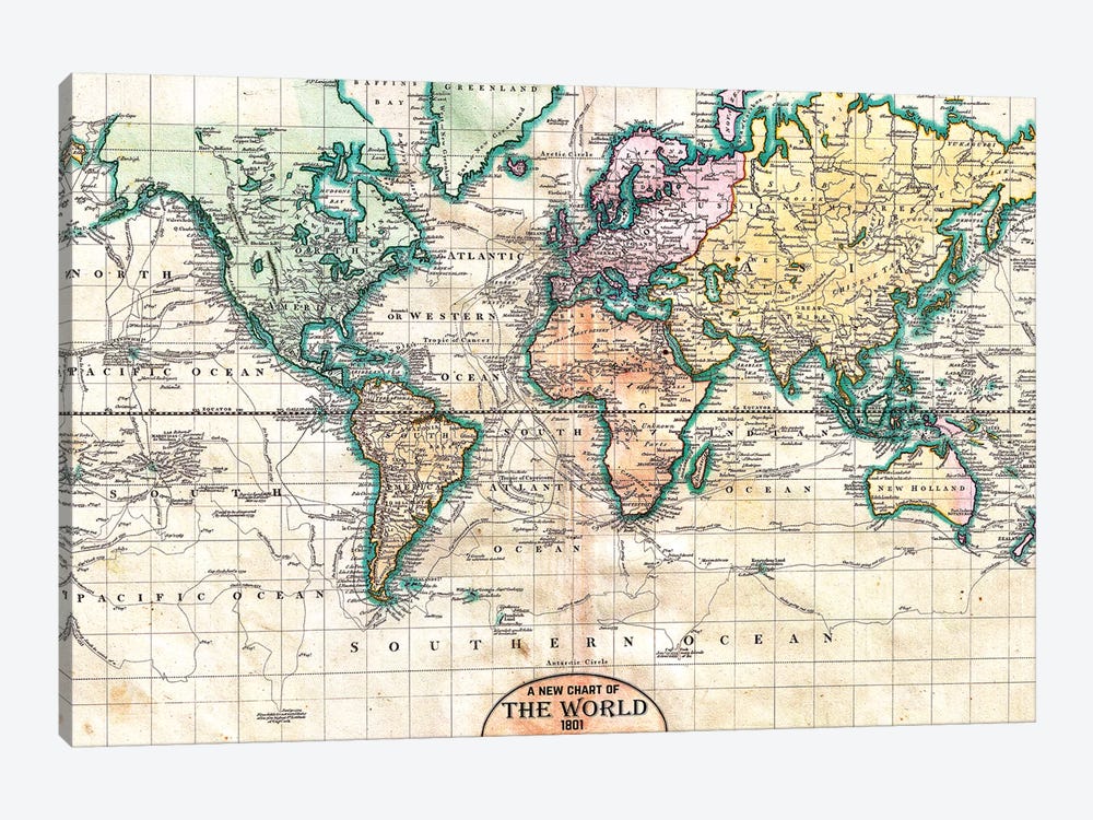 Wonderbaar Vintage World Map 1801 Canvas Art Print by Nature Magick | iCanvas IZ-45