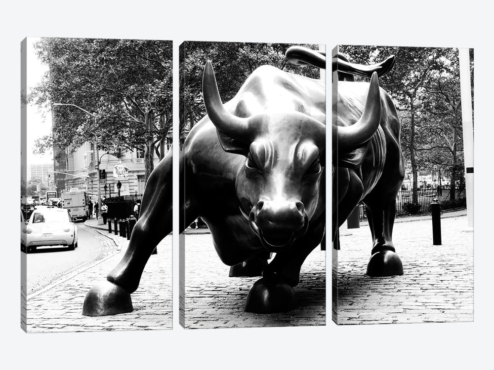 Wall Street Bull Black & White Canvas Wall Art | iCanvas