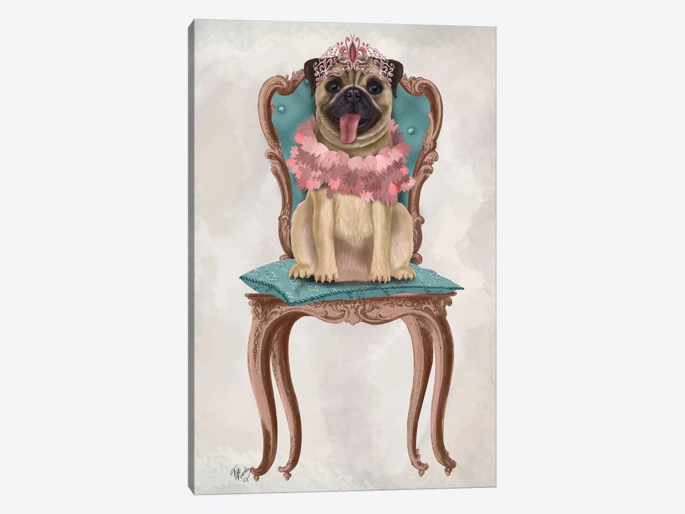 Pug Princess On Chair I Canvas Artwork By Fab Funky Icanvas